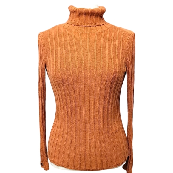 Simply Vera Burnt Orange Turtle Neck Sweater Sleeve Button Accent Sz PS - Picture 3 of 8
